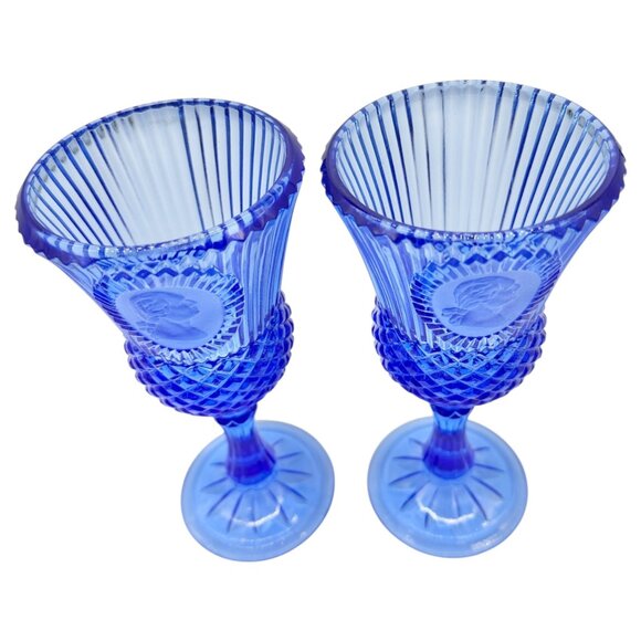Avon Set of 2 Drinking Glasses Goblets 8 oz Blue George Washington Excellent - Picture 4 of 7